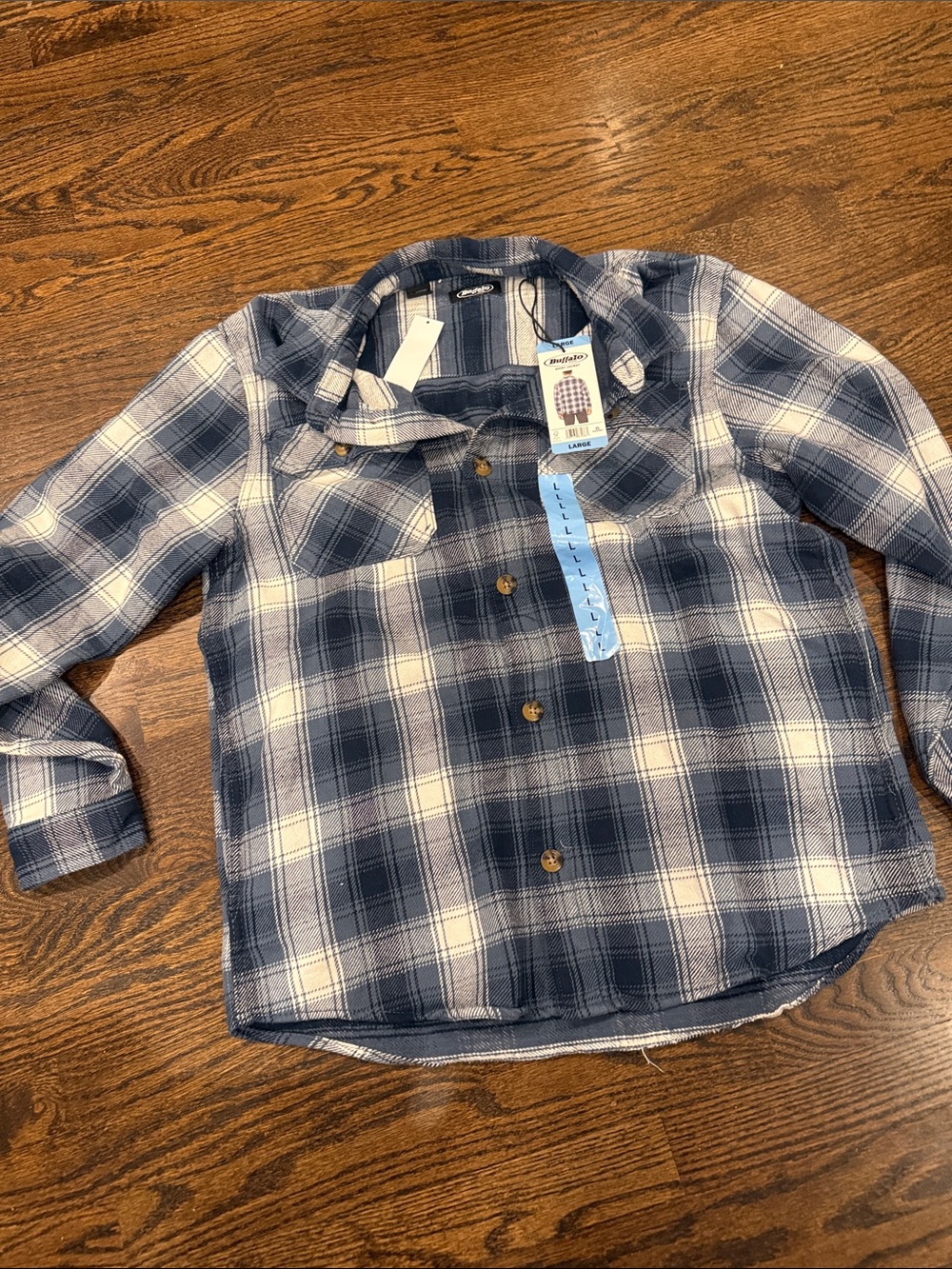 Buffalo men’s large  Navy & White Plaid Button-Up Shirt